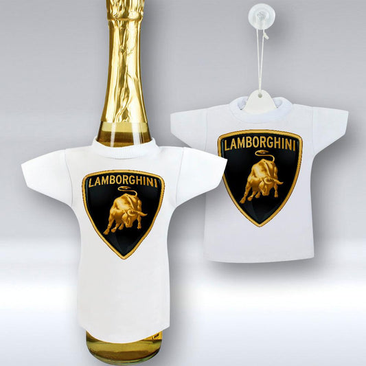 Lamborghini - Mini T-shirt Et unikt biltilbehør og flaskecover med din billede, tekst. design-MiniTshirt-Lamborghini-Garage Culture Shop- garage - man cave - merchandise