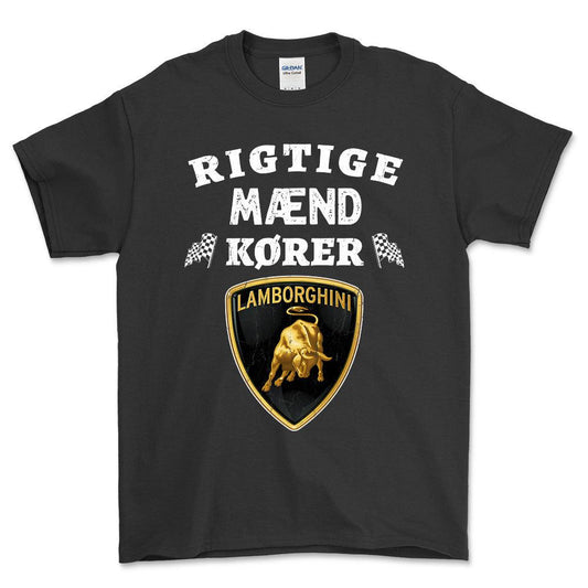 Lamborghini Rigtige Mænd Kører - Unisex T-Shirt , Bomuld-Beklædning-Lamborghini-Sort-S-Forside-Garage Culture Shop- garage - man cave - merchandise