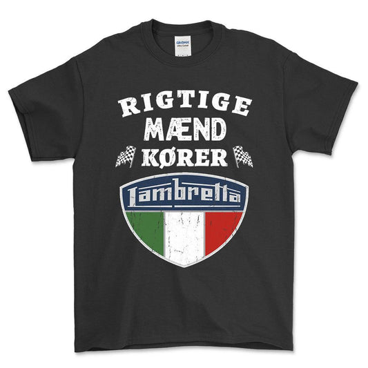 Lambretta Rigtige Mænd Kører - Unisex T-Shirt , Bomuld-Beklædning-Lambretta-Sort-S-Forside-Garage Culture Shop- garage - man cave - merchandise