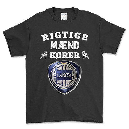 Lancia Rigtige Mænd Kører - Unisex T-Shirt , Bomuld-Beklædning-Lancia-Sort-S-Forside-Garage Culture Shop- garage - man cave - merchandise