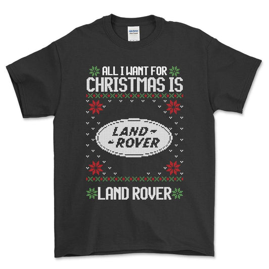 Land Rover - All I Want For Christmas - Unisex T-Shirt , Bomuld-Beklædning-Land Rover-Sort-S-Forside-Garage Culture Shop- garage - man cave - merchandise