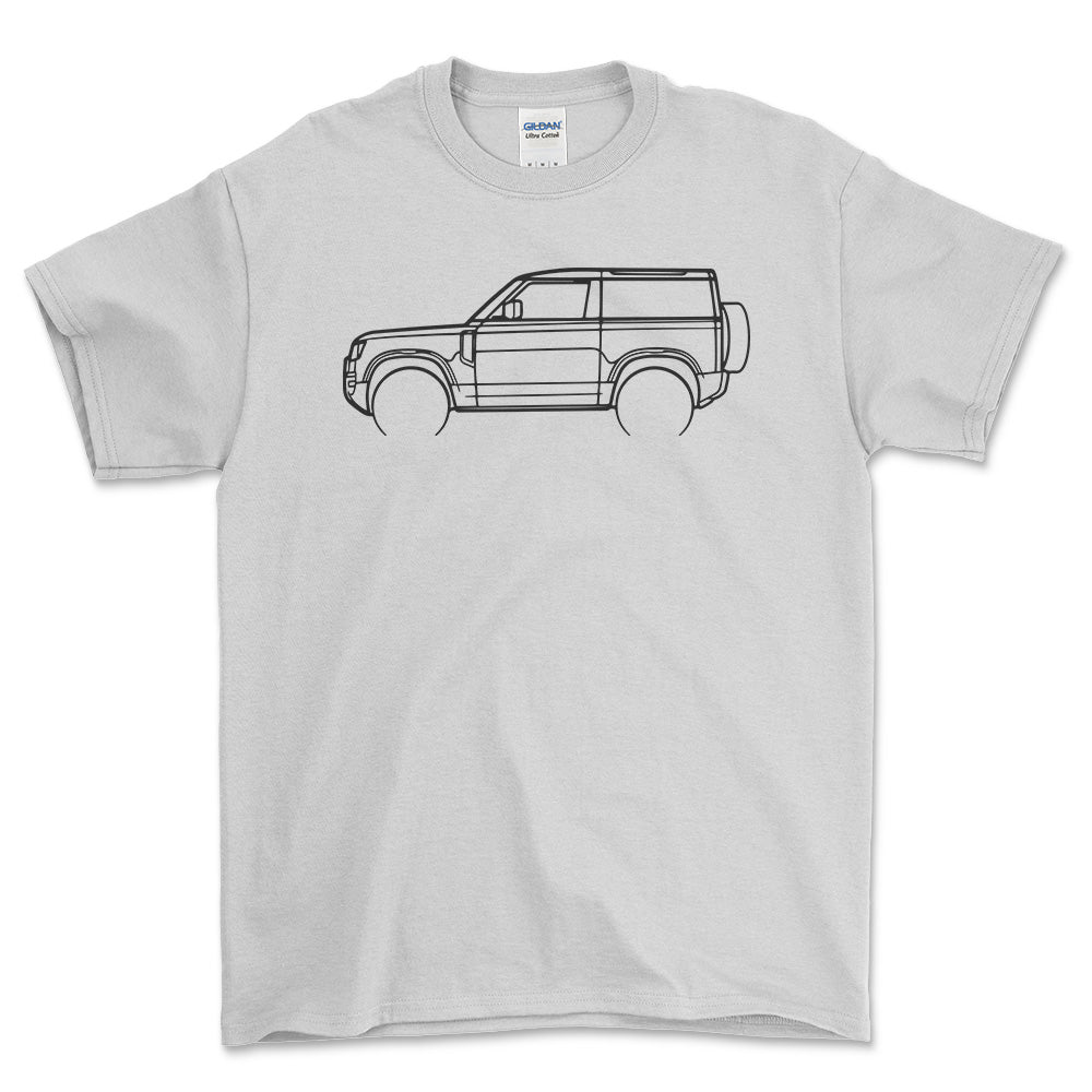 Land Rover Defender 90 Outline - Unisex T-Shirt , Bomuld-Beklædning-Land Rover-Hvid-S-Forside-Garage Culture Shop- garage - man cave - merchandise