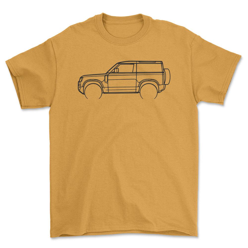 Land Rover Defender 90 Outline - Unisex T-Shirt , Bomuld-Beklædning-Land Rover-Guld-S-Forside-Garage Culture Shop- garage - man cave - merchandise