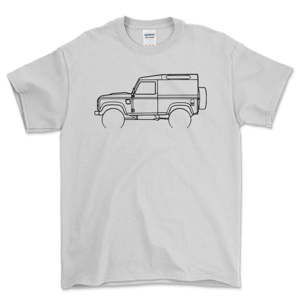 Land Rover Defender Outline - Unisex T-Shirt , Bomuld-Beklædning-Land Rover-Hvid-S-Forside-Garage Culture Shop- garage - man cave - merchandise