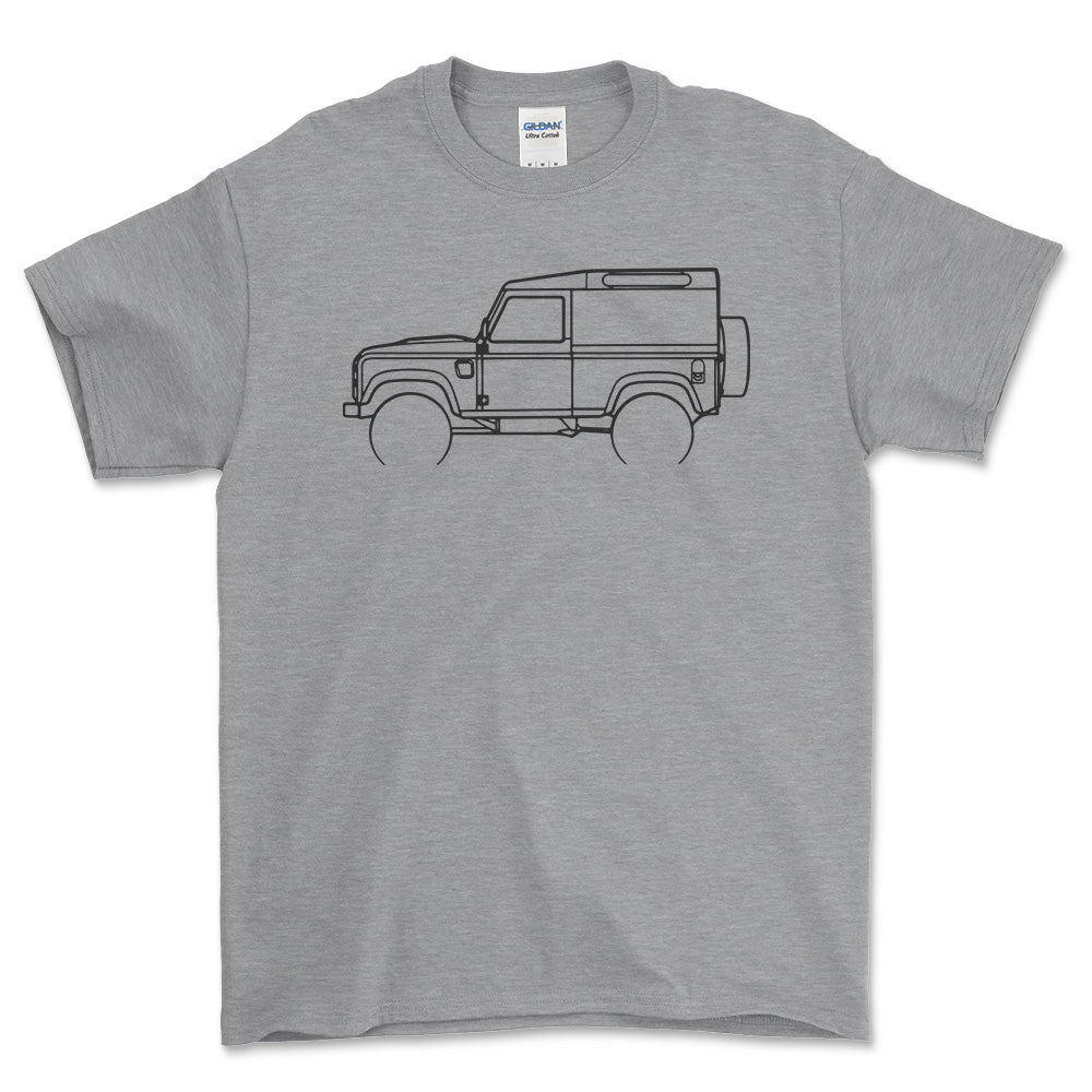 Land Rover Defender Outline - Unisex T-Shirt , Bomuld-Beklædning-Land Rover-Grå Sport-S-Forside-Garage Culture Shop- garage - man cave - merchandise