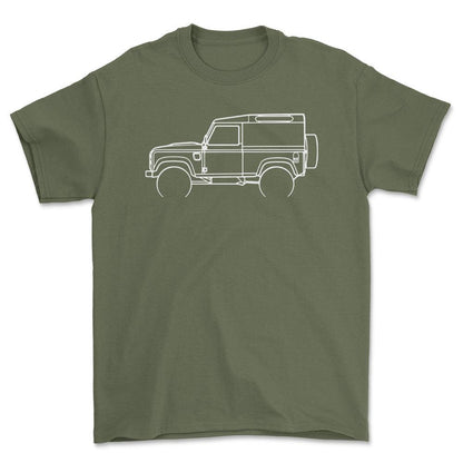 Land Rover Defender Outline - Unisex T-Shirt , Bomuld-Beklædning-Land Rover-Grøn Militær-S-Forside-Garage Culture Shop- garage - man cave - merchandise