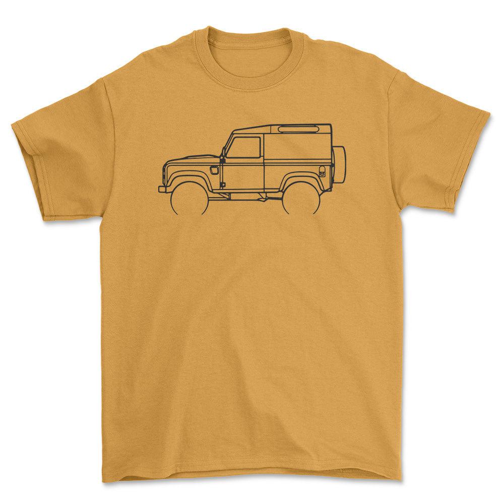 Land Rover Defender Outline - Unisex T-Shirt , Bomuld-Beklædning-Land Rover-Guld-S-Forside-Garage Culture Shop- garage - man cave - merchandise