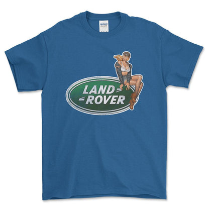 Land Rover Pinup - Unisex T-Shirt , Bomuld-Beklædning-Land Rover-Blå Royal-S-Forside-Garage Culture Shop- garage - man cave - merchandise