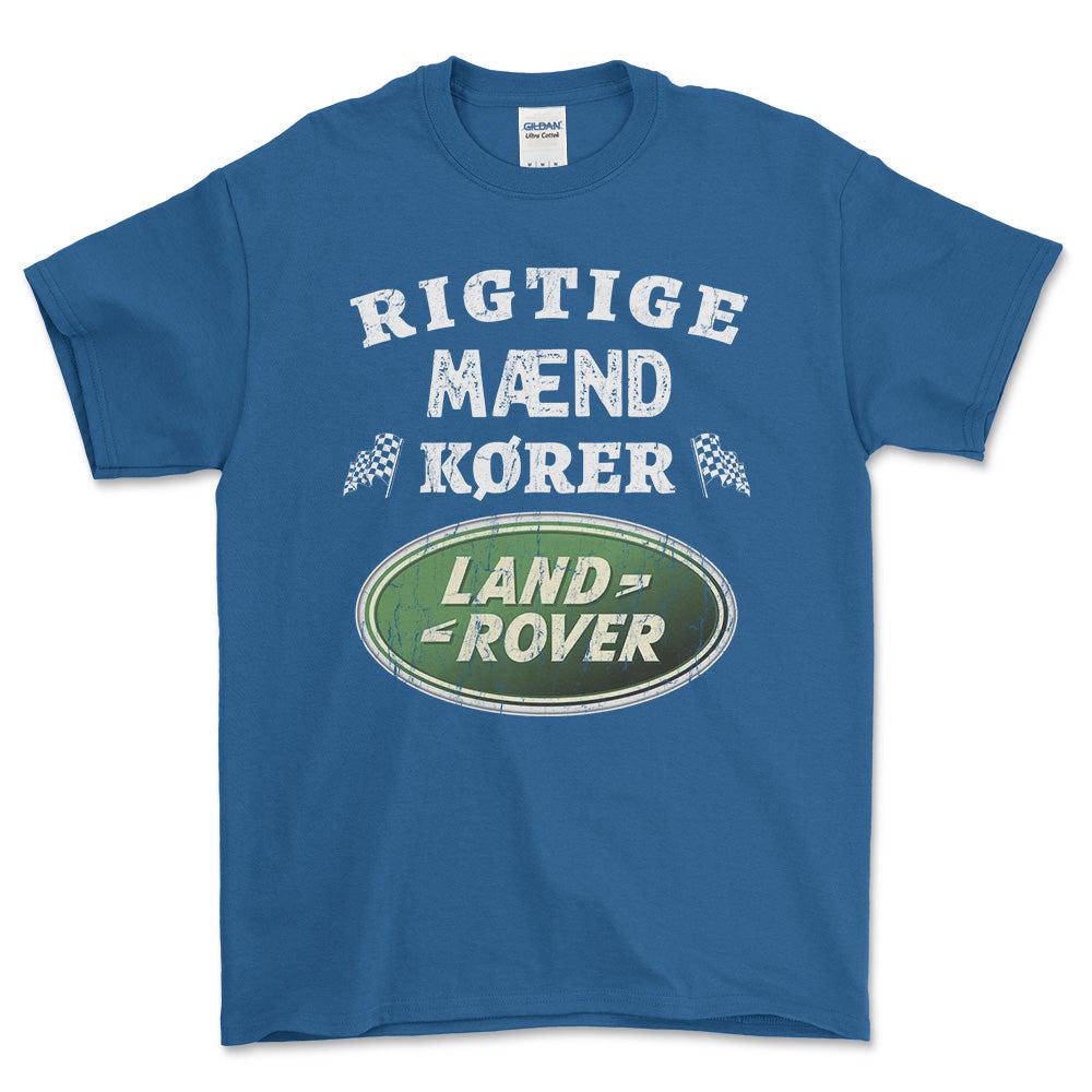 Land Rover Rigtige Mænd Kører - Unisex T-Shirt , Bomuld-Beklædning-Land Rover-Blå Royal-S-Forside-Garage Culture Shop- garage - man cave - merchandise