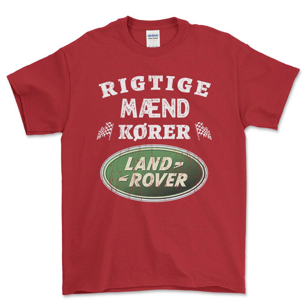 Land Rover Rigtige Mænd Kører - Unisex T-Shirt , Bomuld-Beklædning-Land Rover-Rød-S-Forside-Garage Culture Shop- garage - man cave - merchandise