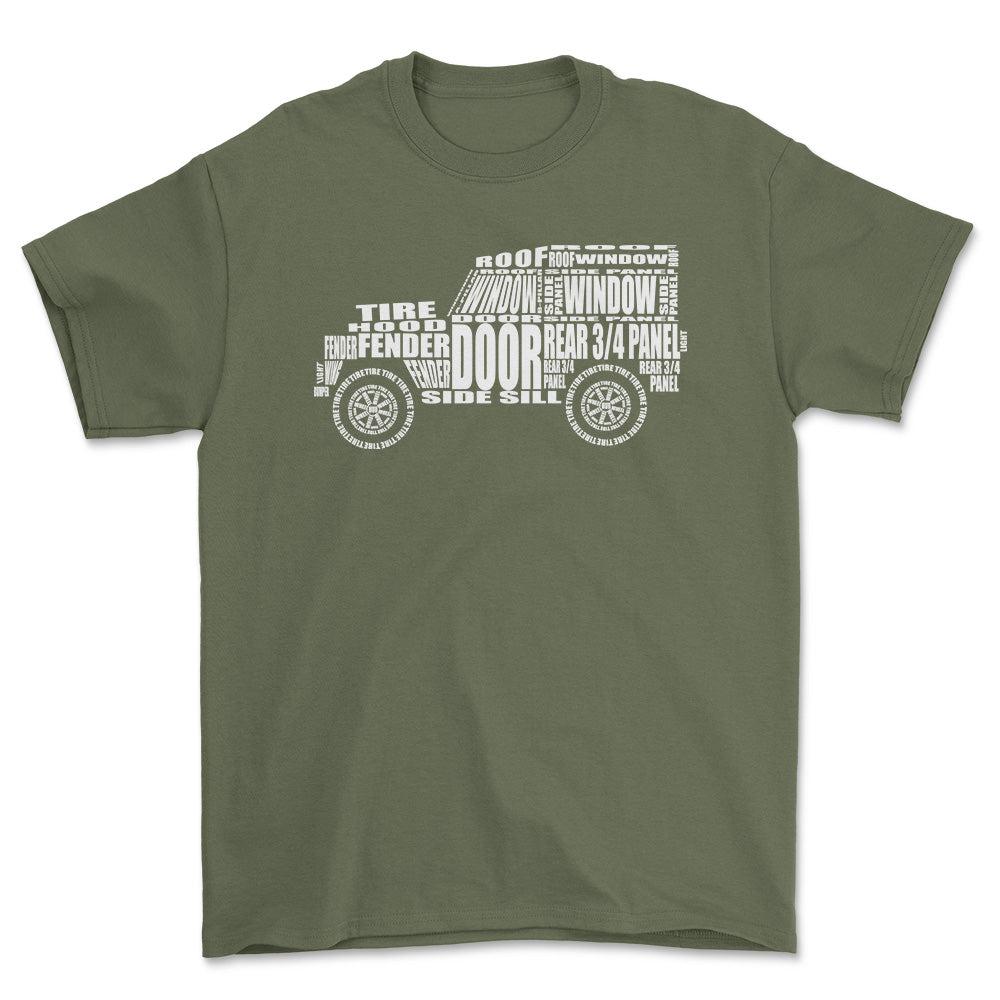 Land Rover Series 1 Unisex T-Shirt , Bomuld-Beklædning-Land Rover-Grøn Militær-S-Forside-Garage Culture Shop- garage - man cave - merchandise