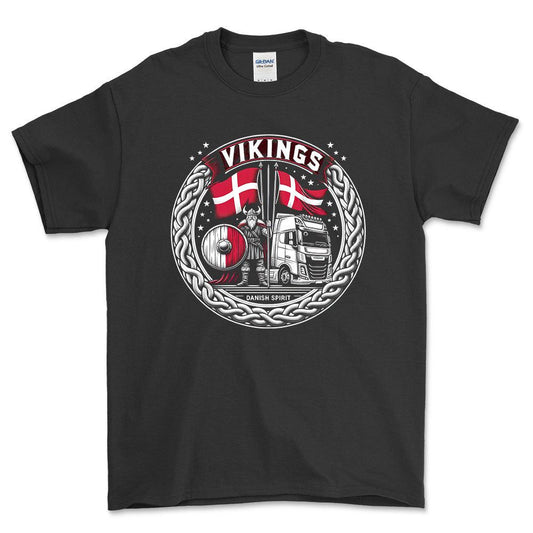 Lastbilchauffør - Vikings Danish Spirit - Unisex T-Shirt , Bomuld-Beklædning-Lastbilchauffør-Sort-S-Forside-Garage Culture Shop- garage - man cave - merchandise