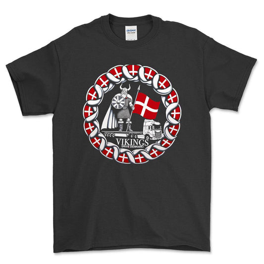 Lastbilchauffør - Vikings Drive Denmark - Unisex T-Shirt , Bomuld-Beklædning-Lastbilchauffør-Sort-S-Forside-Garage Culture Shop- garage - man cave - merchandise