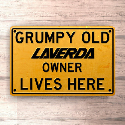 Laverda Grumpy Old Laverda Owner Lives Here Skilte, Musemåtte, Dørmåtte-Skilte-Laverda-Garage Culture Shop- garage - man cave - merchandise