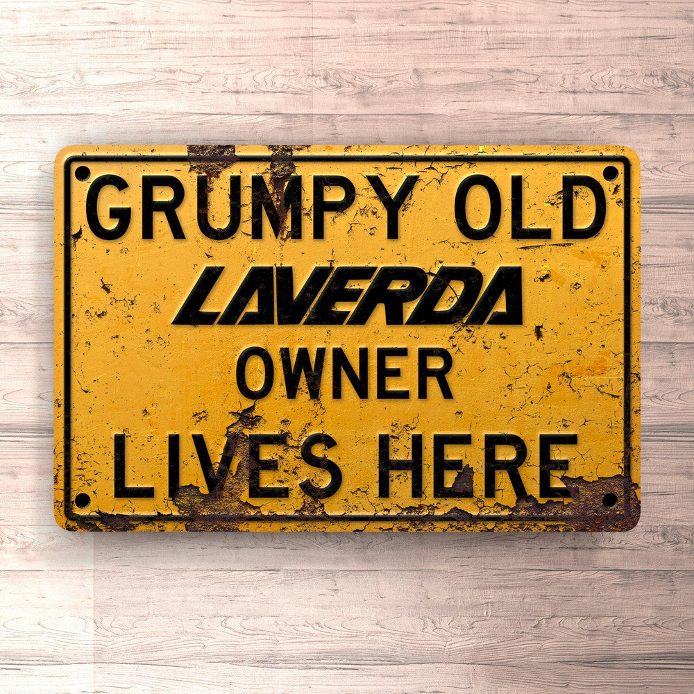 Laverda Grumpy Old Laverda Owner Lives Here Skilte, Musemåtte, Dørmåtte-Skilte-Laverda-Garage Culture Shop- garage - man cave - merchandise