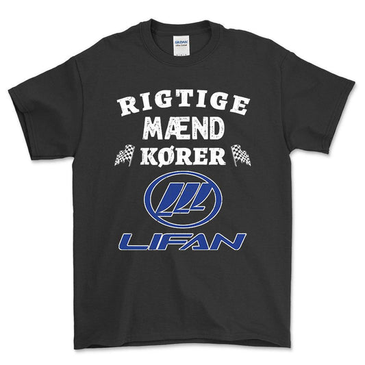 Lifan Rigtige Mænd Kører - Unisex T-Shirt , Bomuld-Beklædning-Lifan-Sort-S-Forside-Garage Culture Shop- garage - man cave - merchandise