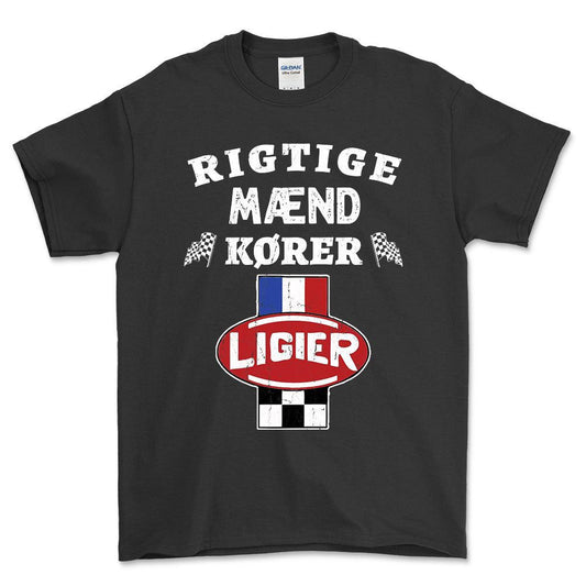 Ligier Rigtige Mænd Kører - Unisex T-Shirt , Bomuld-Beklædning-Ligier-Sort-S-Forside-Garage Culture Shop- garage - man cave - merchandise