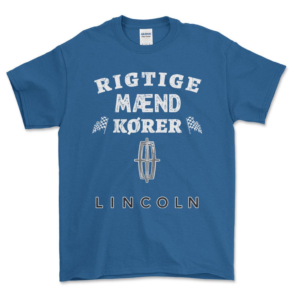 Lincoln Rigtige Mænd Kører - Unisex T-Shirt , Bomuld-Beklædning-Lincoln-Blå Royal-S-Forside-Garage Culture Shop- garage - man cave - merchandise