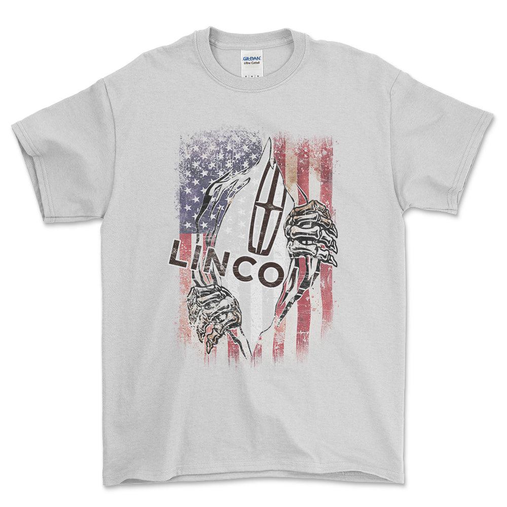 Lincoln US Flag Unisex T-Shirt , Bomuld-Beklædning-Lincoln-Hvid-S-Forside-Garage Culture Shop- garage - man cave - merchandise