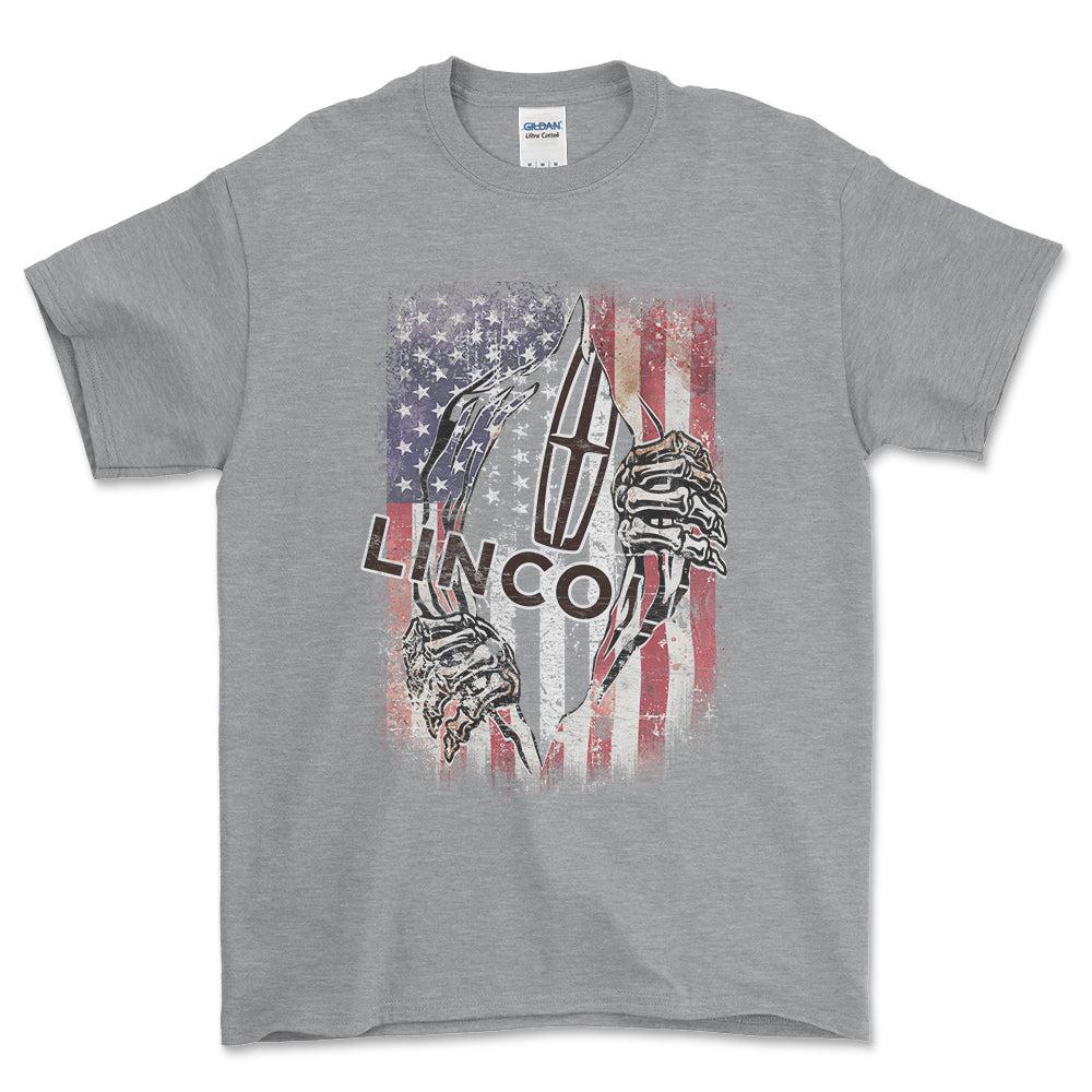 Lincoln US Flag Unisex T-Shirt , Bomuld-Beklædning-Lincoln-Grå Sport-S-Forside-Garage Culture Shop- garage - man cave - merchandise