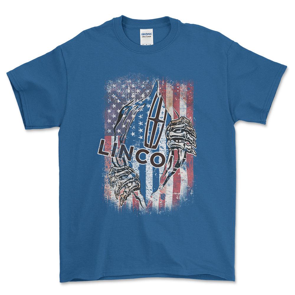 Lincoln US Flag Unisex T-Shirt , Bomuld-Beklædning-Lincoln-Blå Royal-S-Forside-Garage Culture Shop- garage - man cave - merchandise