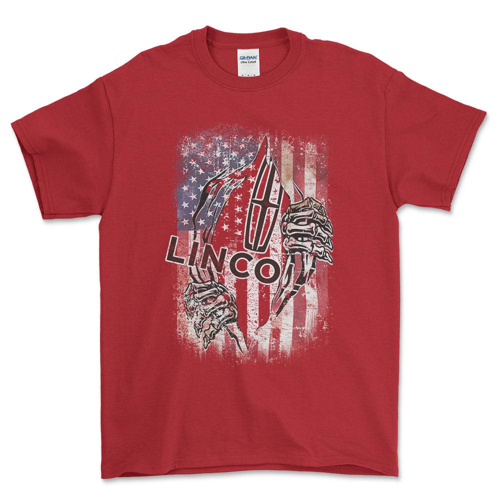 Lincoln US Flag Unisex T-Shirt , Bomuld-Beklædning-Lincoln-Rød-S-Forside-Garage Culture Shop- garage - man cave - merchandise