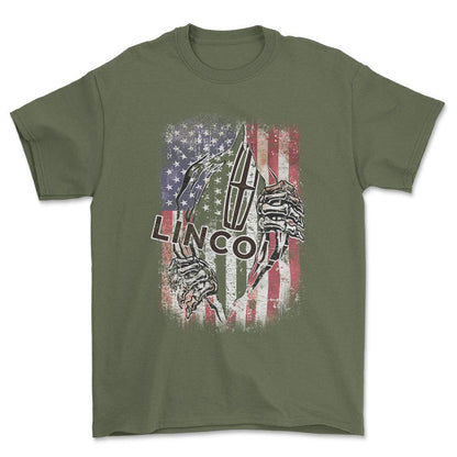 Lincoln US Flag Unisex T-Shirt , Bomuld-Beklædning-Lincoln-Grøn Militær-S-Forside-Garage Culture Shop- garage - man cave - merchandise