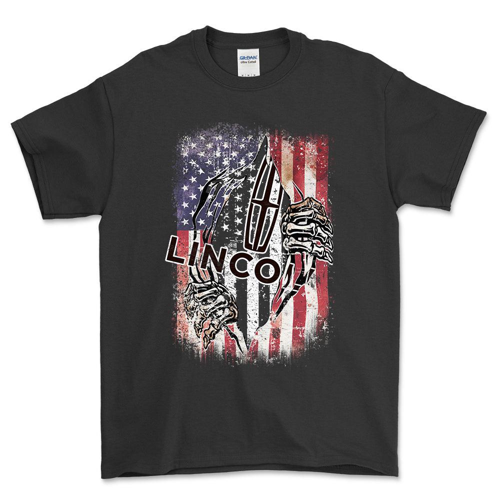 Lincoln US Flag Unisex T-Shirt , Bomuld-Beklædning-Lincoln-Sort-S-Forside-Garage Culture Shop- garage - man cave - merchandise