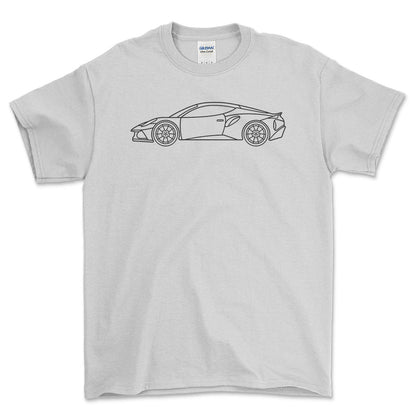 Lotus Emira Outline - Unisex T-Shirt , Bomuld-Beklædning-Lotus-Hvid-S-Forside-Garage Culture Shop- garage - man cave - merchandise