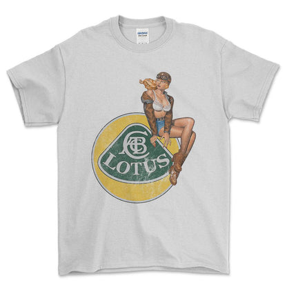 Lotus Pinup - Unisex T-Shirt , Bomuld-Beklædning-Lotus-Hvid-S-Forside-Garage Culture Shop- garage - man cave - merchandise