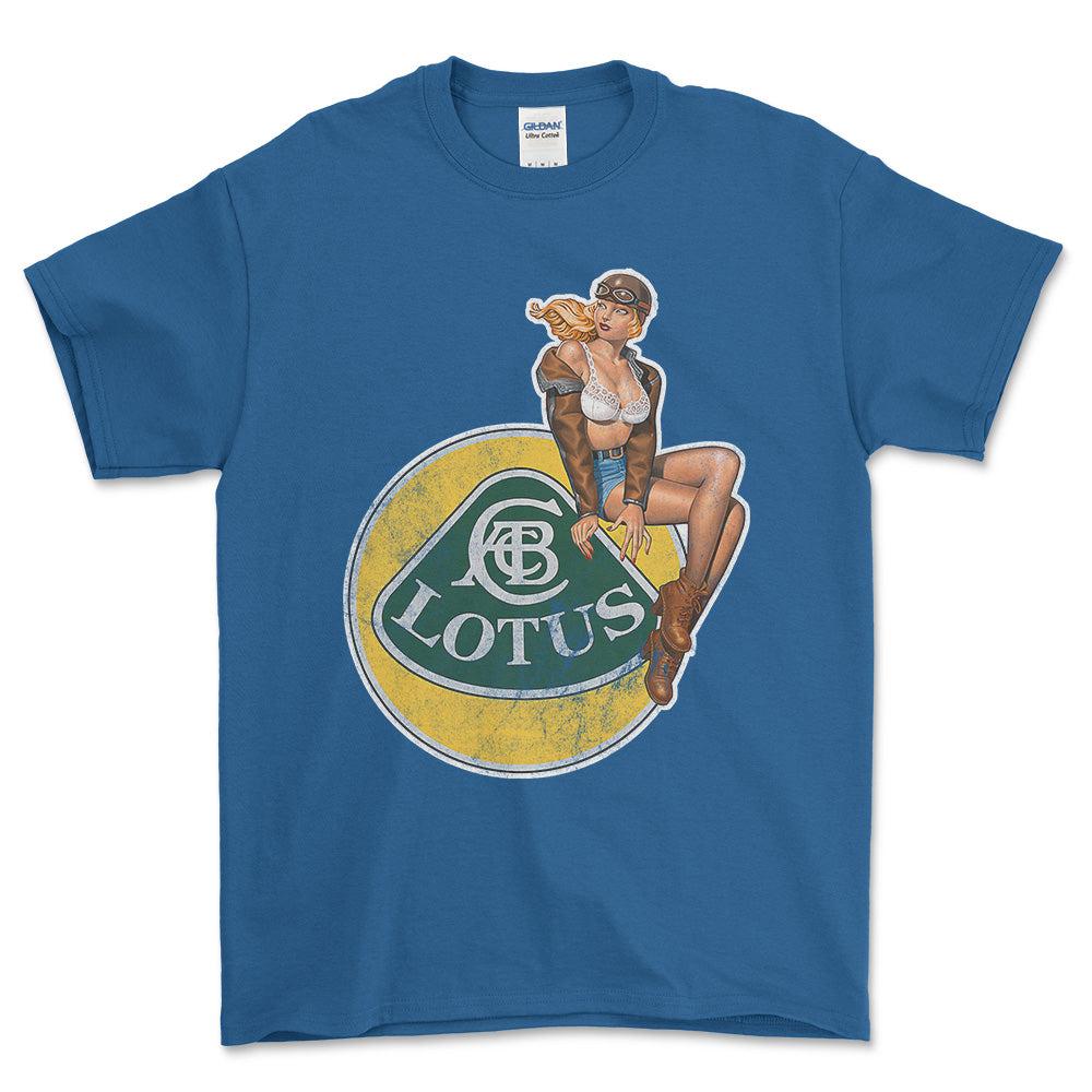 Lotus Pinup - Unisex T-Shirt , Bomuld-Beklædning-Lotus-Blå Royal-S-Forside-Garage Culture Shop- garage - man cave - merchandise