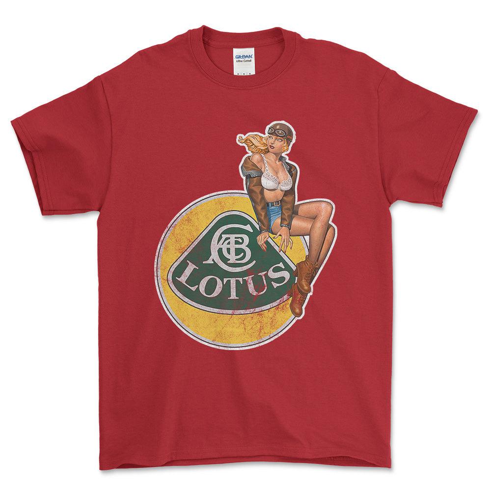 Lotus Pinup - Unisex T-Shirt , Bomuld-Beklædning-Lotus-Rød-S-Forside-Garage Culture Shop- garage - man cave - merchandise