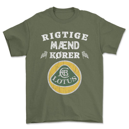 Lotus Rigtige Mænd Kører - Unisex T-Shirt , Bomuld-Beklædning-Lotus-Grøn Militær-S-Forside-Garage Culture Shop- garage - man cave - merchandise