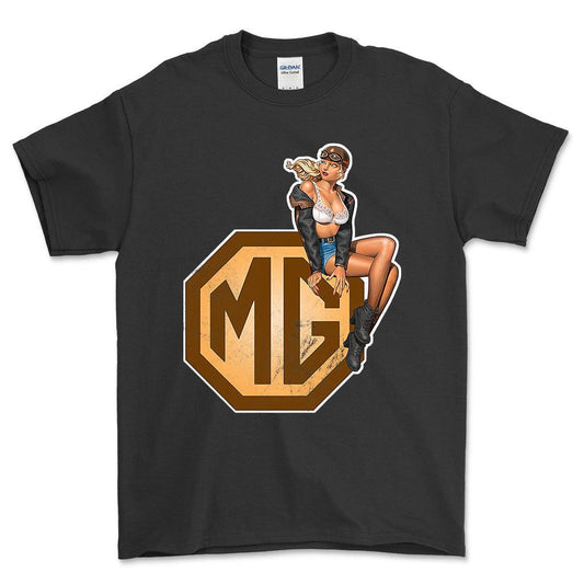 MG Pinup - Unisex T-Shirt , Bomuld-Beklædning-MG-Sort-S-Forside-Garage Culture Shop- garage - man cave - merchandise