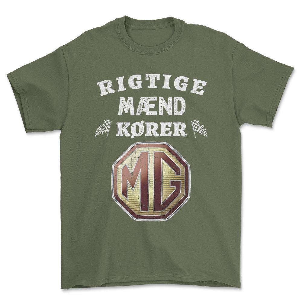 MG Rigtige Mænd Kører - Unisex T-Shirt , Bomuld-Beklædning-MG-Grøn Militær-S-Forside-Garage Culture Shop- garage - man cave - merchandise