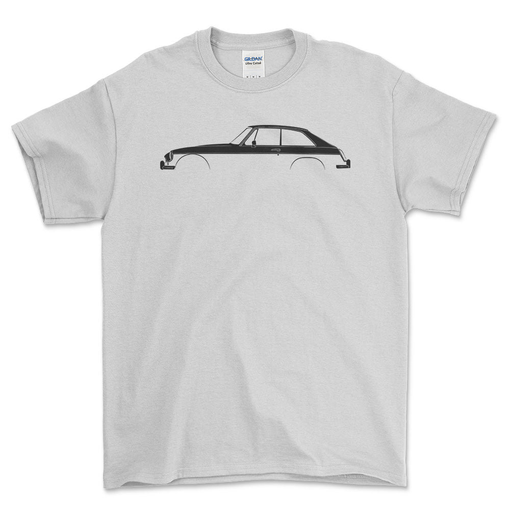 MGB GT 1965-1980 Silhuet - Unisex T-Shirt , Bomuld-Beklædning-MG-Hvid-S-Forside-Garage Culture Shop- garage - man cave - merchandise