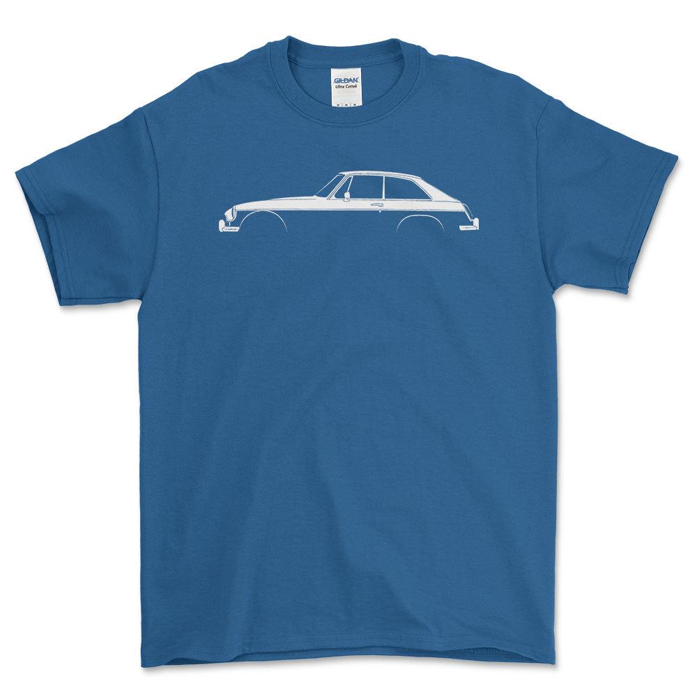 MGB GT 1965-1980 Silhuet - Unisex T-Shirt , Bomuld-Beklædning-MG-Blå Royal-S-Forside-Garage Culture Shop- garage - man cave - merchandise