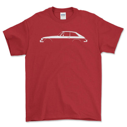 MGB GT 1965-1980 Silhuet - Unisex T-Shirt , Bomuld-Beklædning-MG-Rød-S-Forside-Garage Culture Shop- garage - man cave - merchandise