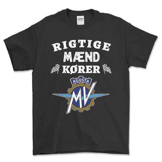 MV Agusta Rigtige Mænd Kører - Unisex T-Shirt , Bomuld-Beklædning-MV Agusta-Sort-S-Forside-Garage Culture Shop- garage - man cave - merchandise