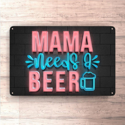 Man Cave Øl - Mama Needs A Beer - Skilte, Musemåtte, Dørmåtte-Skilte-Funny Garage-Garage Culture Shop- garage - man cave - merchandise