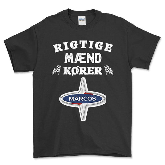 Marcos Rigtige Mænd Kører - Unisex T-Shirt , Bomuld-Beklædning-Marcos-Sort-S-Forside-Garage Culture Shop- garage - man cave - merchandise