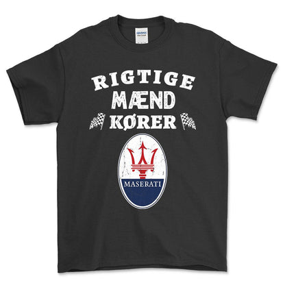 Maserati Rigtige Mænd Kører - Unisex T-Shirt , Bomuld-Beklædning-Maserati-Sort-S-Forside-Garage Culture Shop- garage - man cave - merchandise