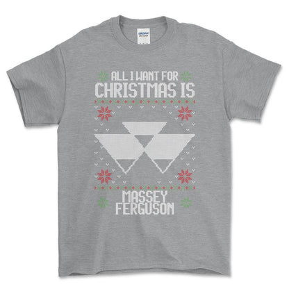 Massey Ferguson - All I Want For Christmas - Unisex T-Shirt , Bomuld-Beklædning-Massey Ferguson-Grå Sport-S-Forside-Garage Culture Shop- garage - man cave - merchandise