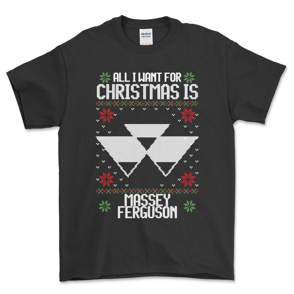 Massey Ferguson - All I Want For Christmas - Unisex T-Shirt , Bomuld-Beklædning-Massey Ferguson-Sort-S-Forside-Garage Culture Shop- garage - man cave - merchandise