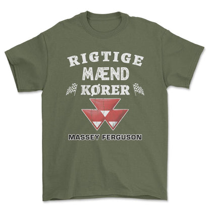 Massey Ferguson Rigtige Mænd Kører - Unisex T-Shirt , Bomuld-Beklædning-Massey Ferguson-Grøn Militær-S-Forside-Garage Culture Shop- garage - man cave - merchandise