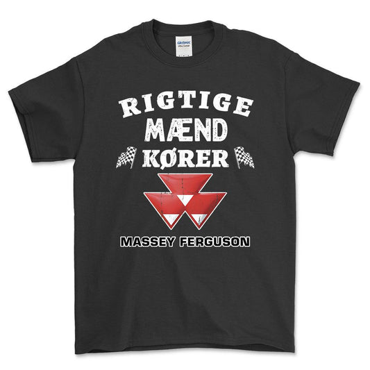 Massey Ferguson Rigtige Mænd Kører - Unisex T-Shirt , Bomuld-Beklædning-Massey Ferguson-Sort-S-Forside-Garage Culture Shop- garage - man cave - merchandise