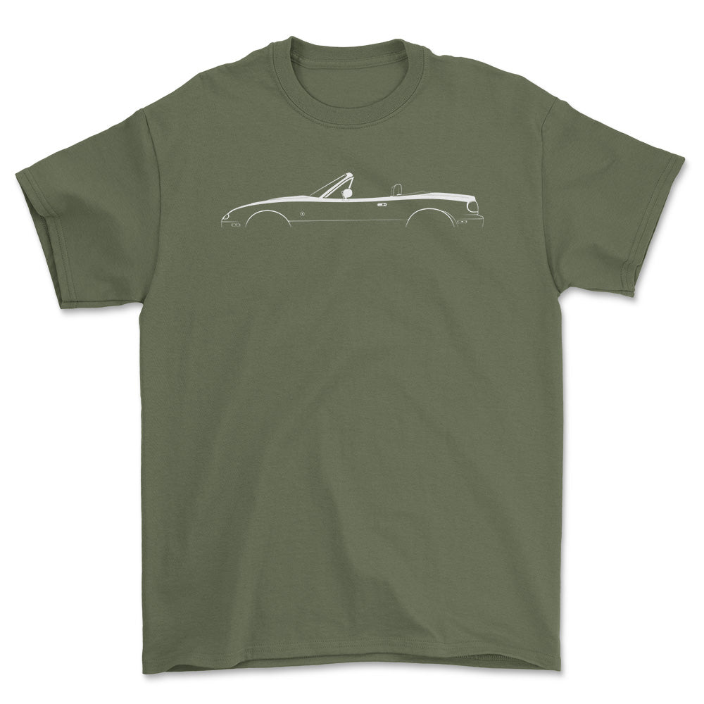 Mazda MX-5 Miata (NA) Silhuet - Unisex T-Shirt , Bomuld-Beklædning-Mazda-Grøn Militær-S-Forside-Garage Culture Shop- garage - man cave - merchandise