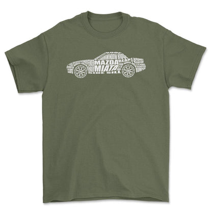 Mazda Miata Unisex T-Shirt , Bomuld-Beklædning-Mazda-Grøn Militær-S-Forside-Garage Culture Shop- garage - man cave - merchandise