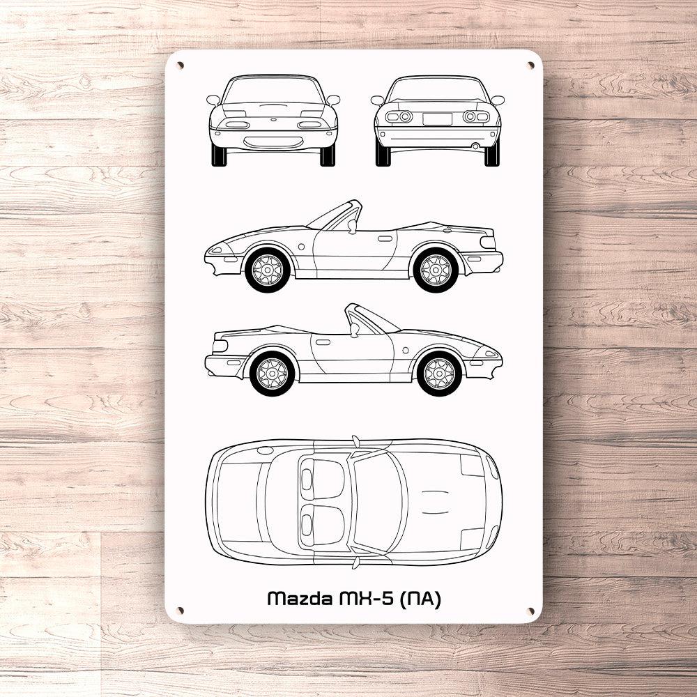 Mazda Mx-5 (Na) Blueprint Skilte, Musemåtte, Dørmåtte-Blueprint-Mazda-Garage Culture Shop- garage - man cave - merchandise