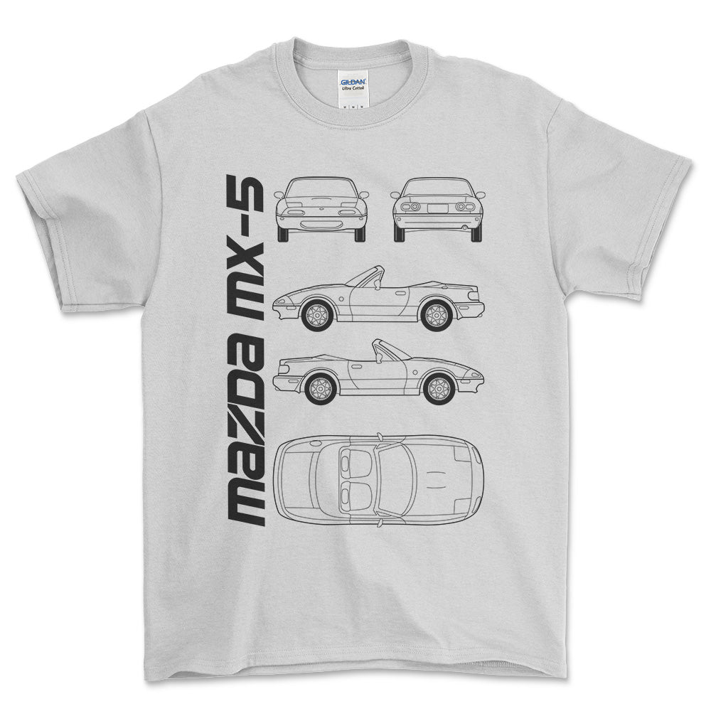 Mazda Mx-5 (Na) Unisex T-Shirt , Bomuld-Beklædning-Mazda-Hvid-S-Forside-Garage Culture Shop- garage - man cave - merchandise